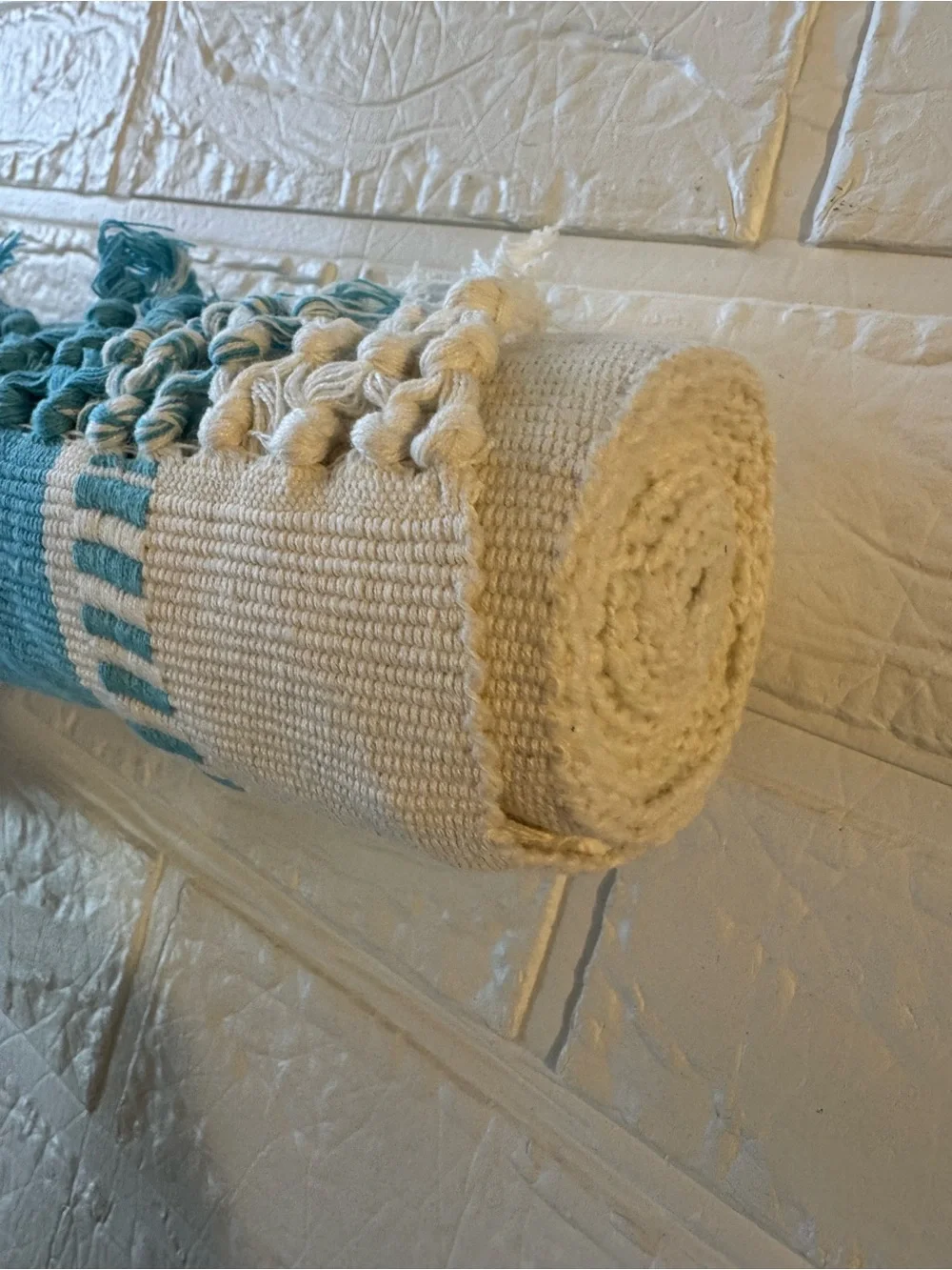 Table Runner, Stripe, New, 14x90 - Aqua Blue & H.White